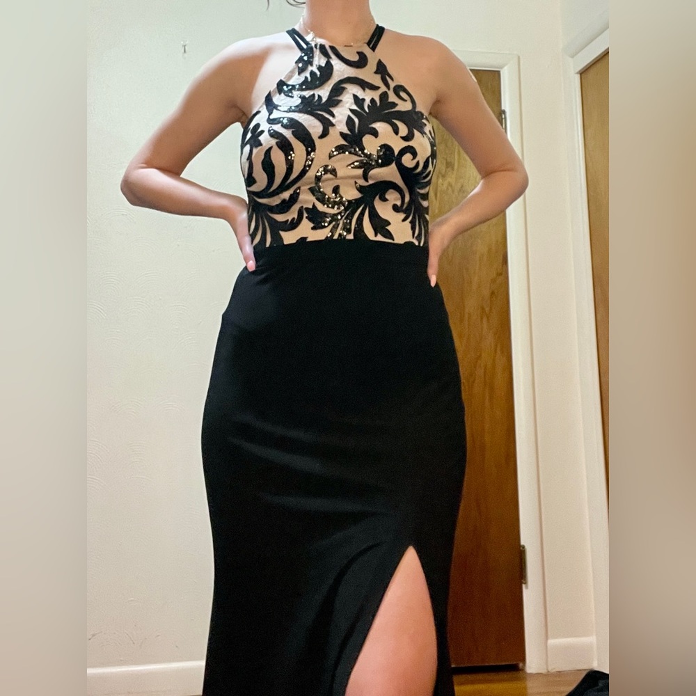 Black and Nude Prom Dress